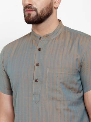 Grey Chain Dobby Cotton H/S Short Kurta 4