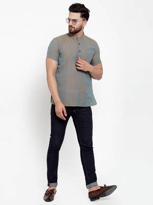 Grey Chain Dobby Cotton H/S Short Kurta 5