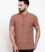 Brown Orange Striped Cotton H/S Short Kurta