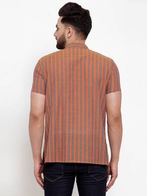 Brown Orange Striped Cotton H/S Short Kurta 2