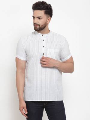 White Multi Striped Cotton H/S Short Kurta 1