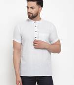 White Multi Striped Cotton H/S Short Kurta