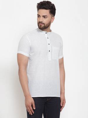 White Multi Striped Cotton H/S Short Kurta 3