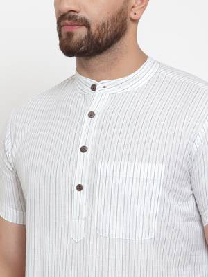 White Multi Striped Cotton H/S Short Kurta 4