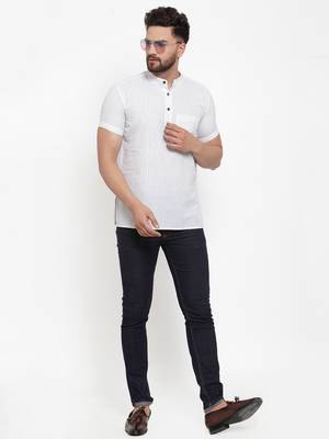 White Multi Striped Cotton H/S Short Kurta 5