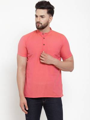 Coral Plain Cotton H/S Short Kurta 1