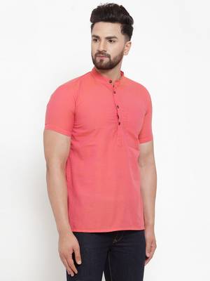 Coral Plain Cotton H/S Short Kurta 3
