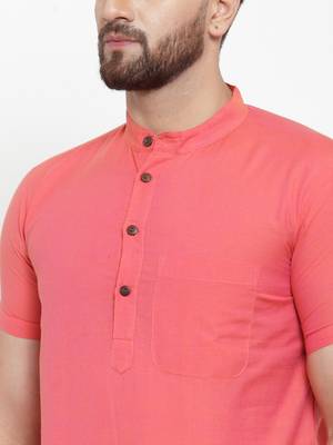 Coral Plain Cotton H/S Short Kurta 4