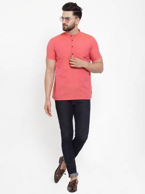 Coral Plain Cotton H/S Short Kurta 5