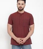 Maroon Self Striped Cotton H/S Short Kurta