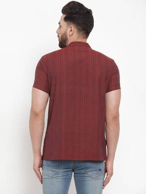 Maroon Self Striped Cotton H/S Short Kurta 2