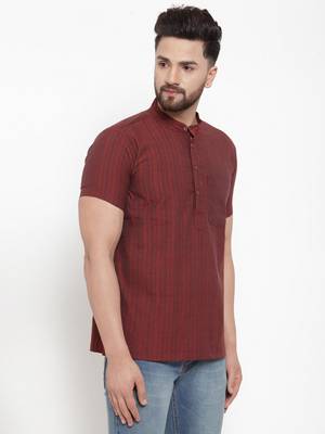 Maroon Self Striped Cotton H/S Short Kurta 3