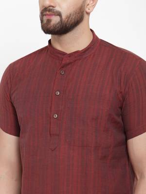 Maroon Self Striped Cotton H/S Short Kurta 4