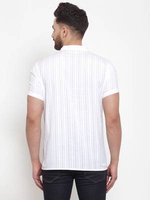 White Self Striped Cotton H/S Short Kurta 2