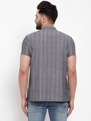 Grey Self Striped Cotton H/S Short Kurta 2