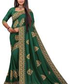 Green embroidered silk blend saree with blouse