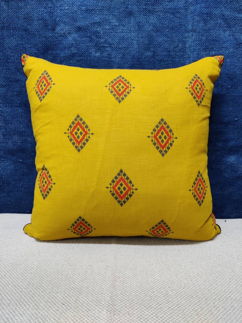 POSA Homes Yellow Printed Cotton Cushion Cover, Cushion Cover for Home Decor