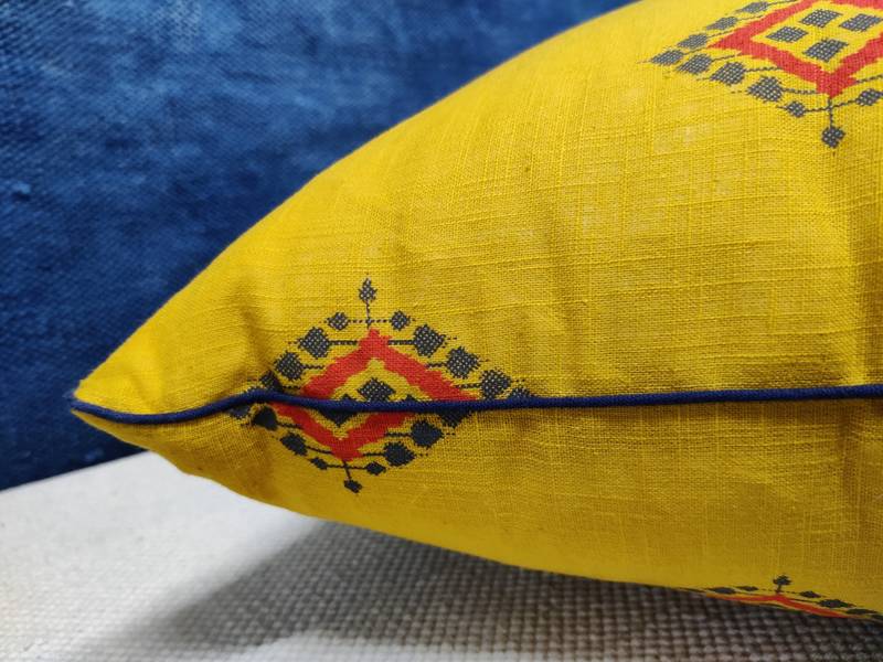 POSA Homes Yellow Printed Cotton Cushion Cover, Cushion Cover for Home Decor