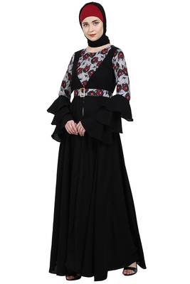 Umbrella Abaya with Digital Rose print 2