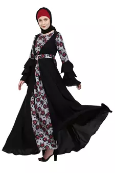 Umbrella Abaya with Digital Rose print