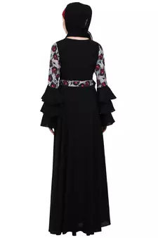 Umbrella Abaya with Digital Rose print