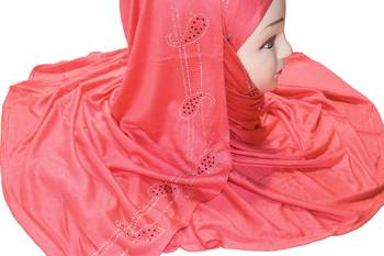 JSDC  Plain Diamond Stone Work Hosiery 4 Way Women Scarf Hijab 4