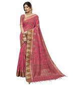 Pink woven chanderi saree with blouse