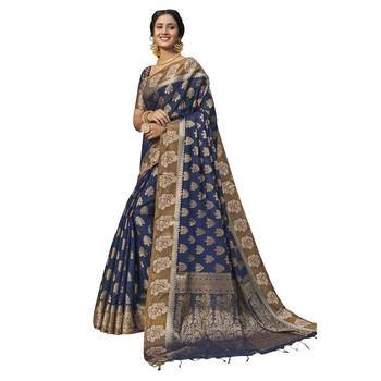Blue woven chanderi saree with blouse 1