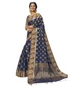 Blue woven chanderi saree with blouse