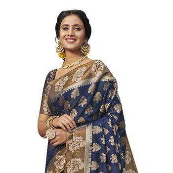 Blue woven chanderi saree with blouse 2