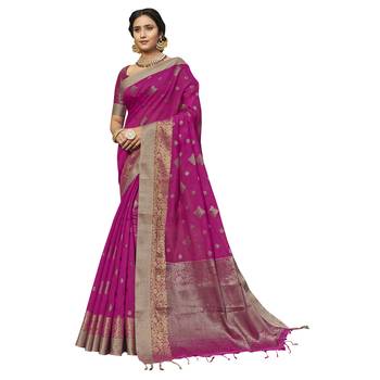Dark pink woven chanderi saree with blouse 1