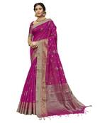 Dark pink woven chanderi saree with blouse