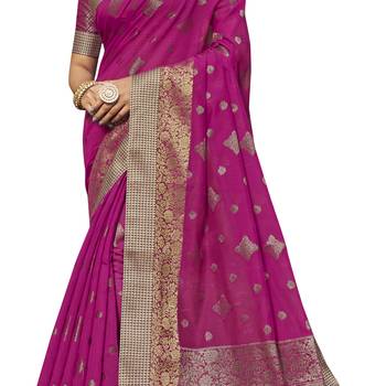 Dark pink woven chanderi saree with blouse 3