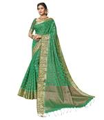 Green woven chanderi saree with blouse