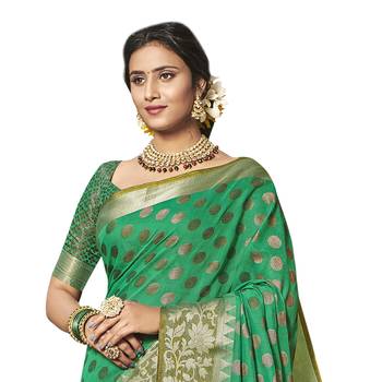 Green woven chanderi saree with blouse 2