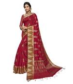 Red woven chanderi saree with blouse