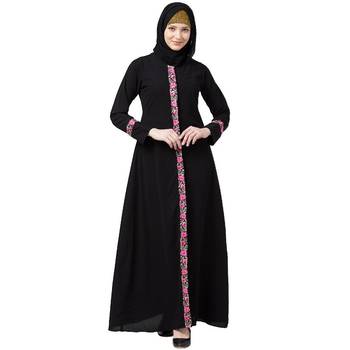 Elegant front open abaya with embroidery work- Black 1