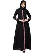 Elegant front open abaya with embroidery work- Black