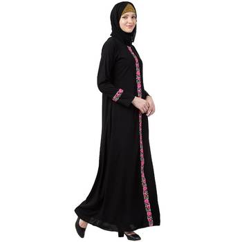 Elegant front open abaya with embroidery work- Black 2