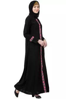 Elegant front open abaya with embroidery work- Black