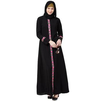 Elegant front open abaya with embroidery work- Black 3