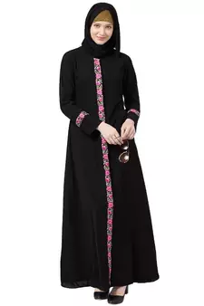 Elegant front open abaya with embroidery work- Black