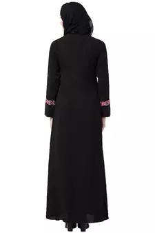 Elegant front open abaya with embroidery work- Black