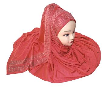JSDC Women Peach Color Diamond Stone Work Scarf Hijab 1