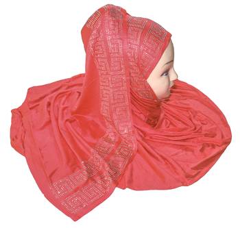JSDC Women Peach Color Diamond Stone Work Scarf Hijab 3