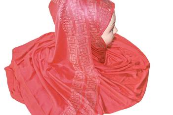 JSDC Women Peach Color Diamond Stone Work Scarf Hijab 4