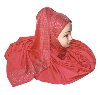 JSDC Women Peach Color Diamond Stone Work Scarf Hijab 5