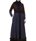 Classic front open abaya with polka dot- Coffee-Navy Blue