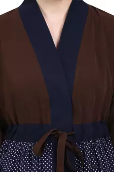 Classic front open abaya with polka dot- Coffee-Navy Blue