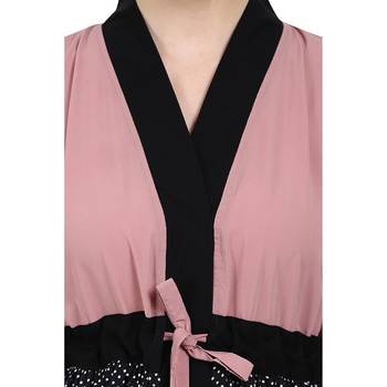 Classic front open abaya with polka dot- Pink-Black 4